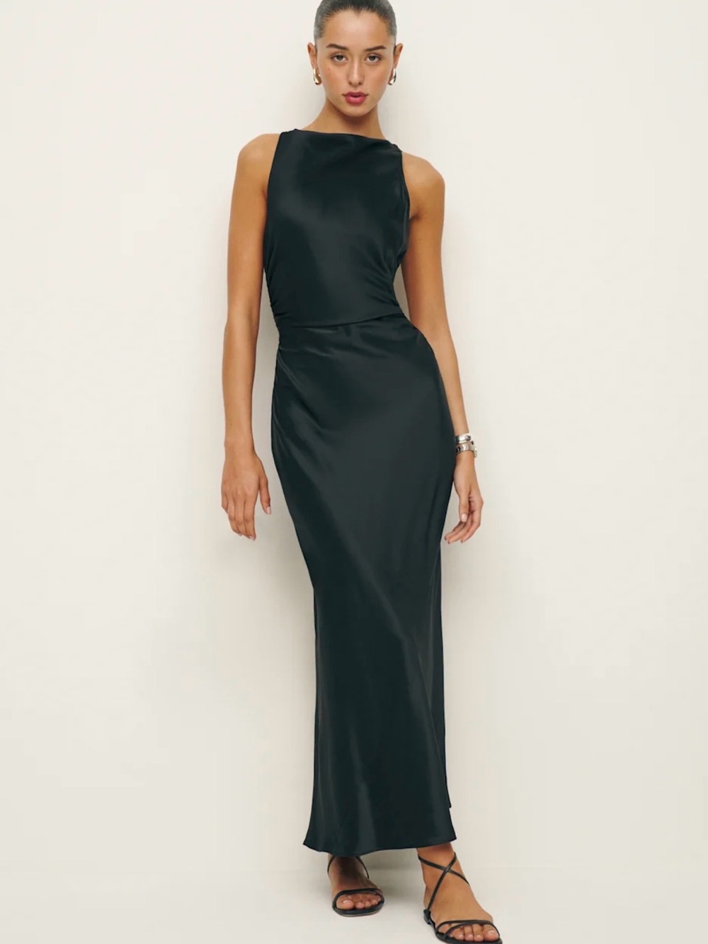 Reformation Cassette Black Satin Maxi Dress